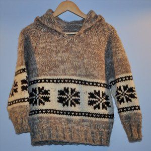 COWICHAN HAND KNIT WOOL WINTER HOODIE PULLOVER Sweater SnowFlakes COAT XS-S